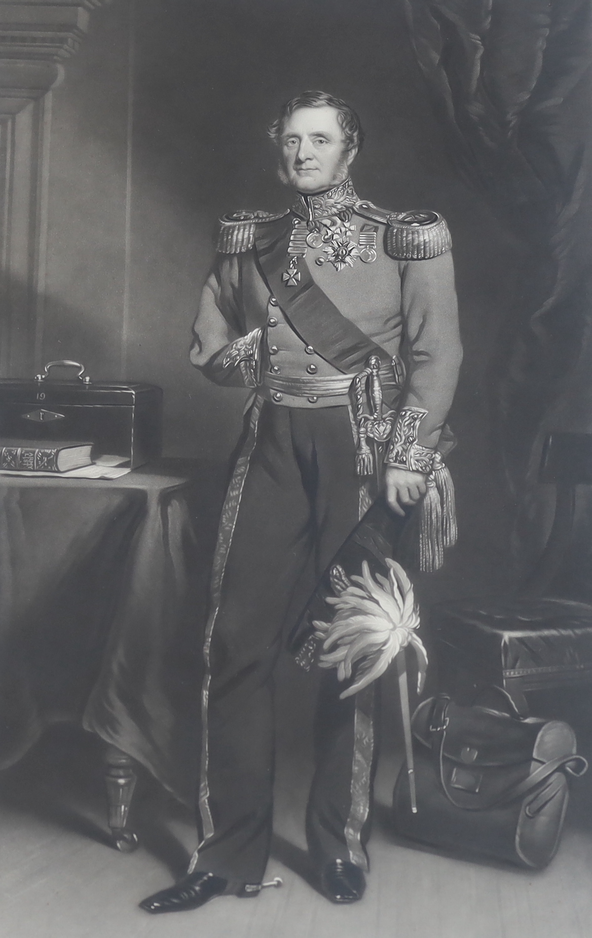 Henry Cousins after Francis Grant R.A., mezzotint, 'Field Marshall Lord Raglan G.C.B. General Commander in Chief of the Army of the East', published by Henry Graves 1854, visible sheet 72 x 44cm